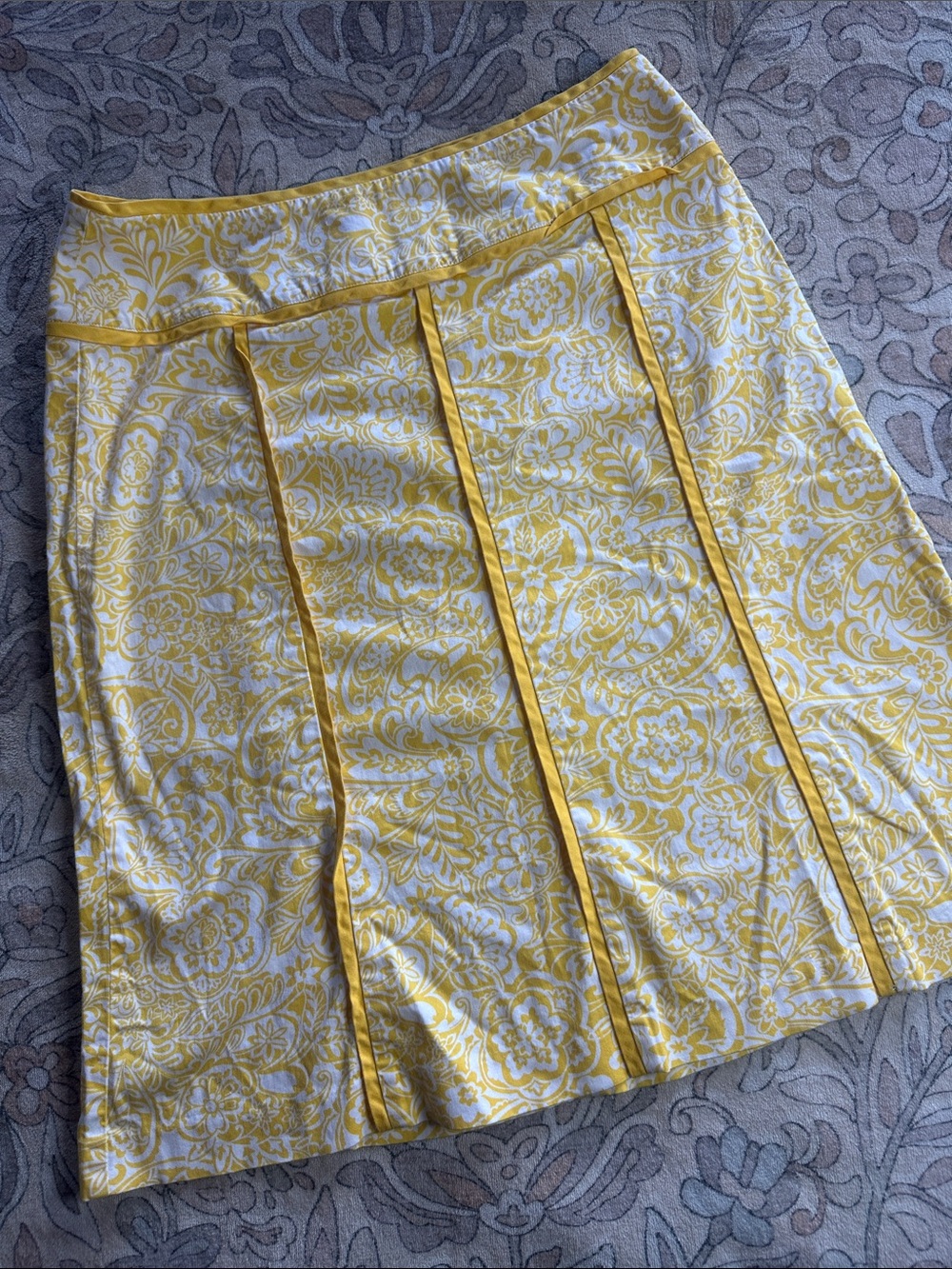 Norton & co. Size 8 Yellow Floral Panel A-Line Skirt
